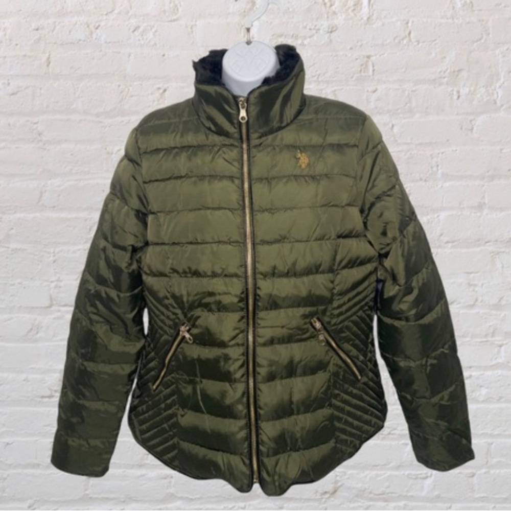 Military Green Moto Puffer Jacket U.S Polo Size Large